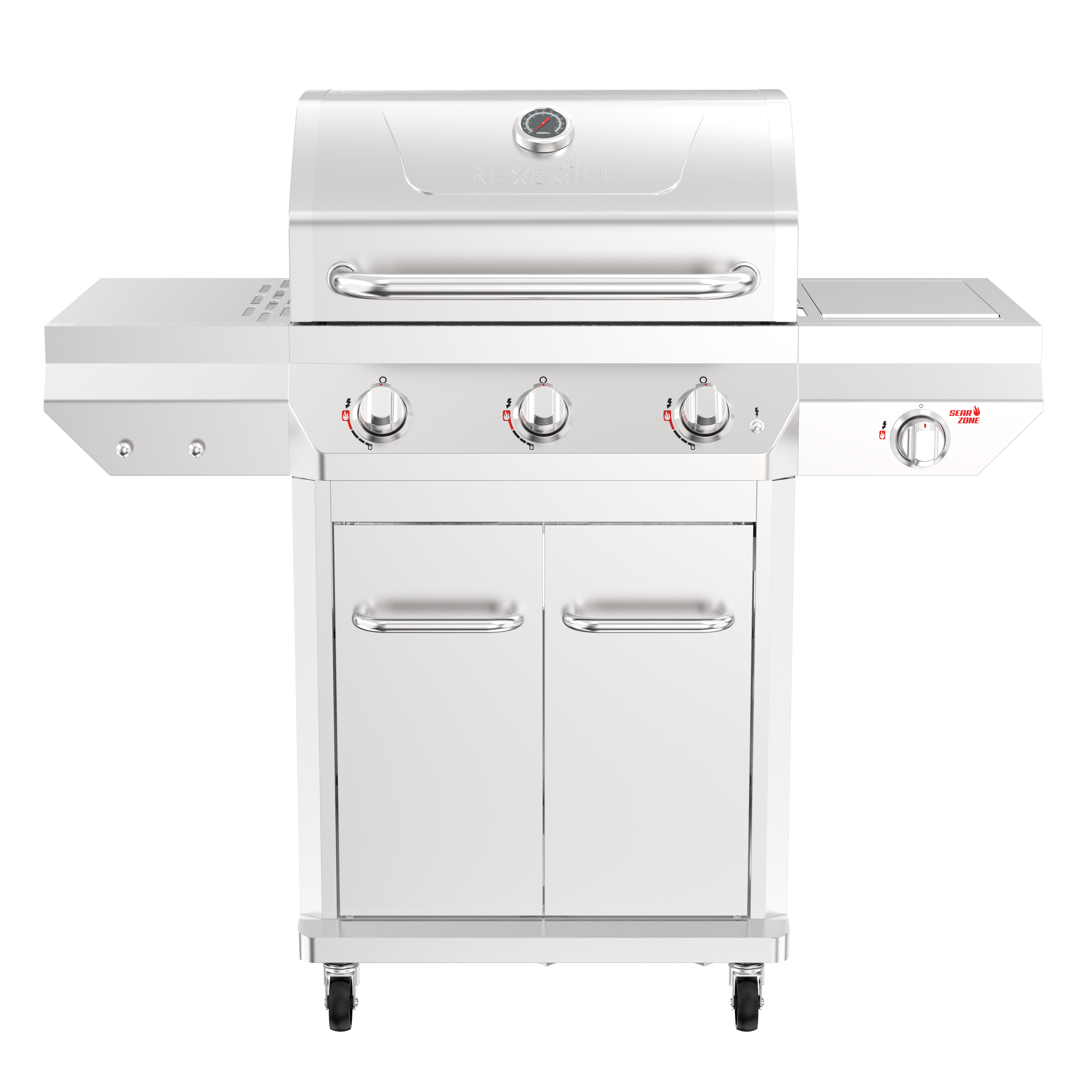 Nexgrill Deluxe 3-brænder gasgrill i rustfrit stål med sidebrænder