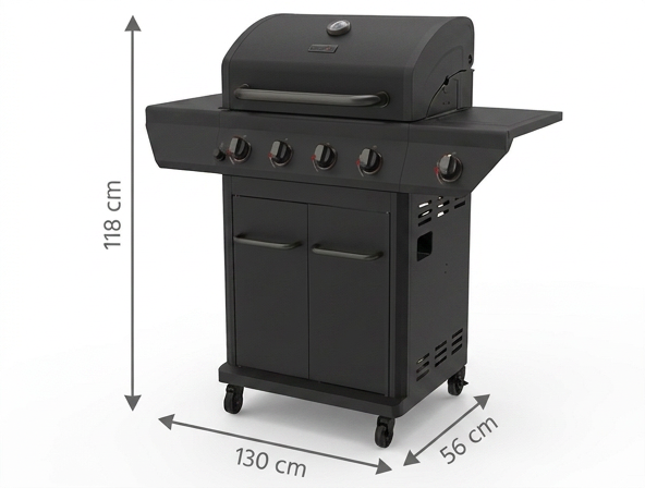Nexgril EmberMax 4 brænder gasgrill med sidebrænder og kulbakke