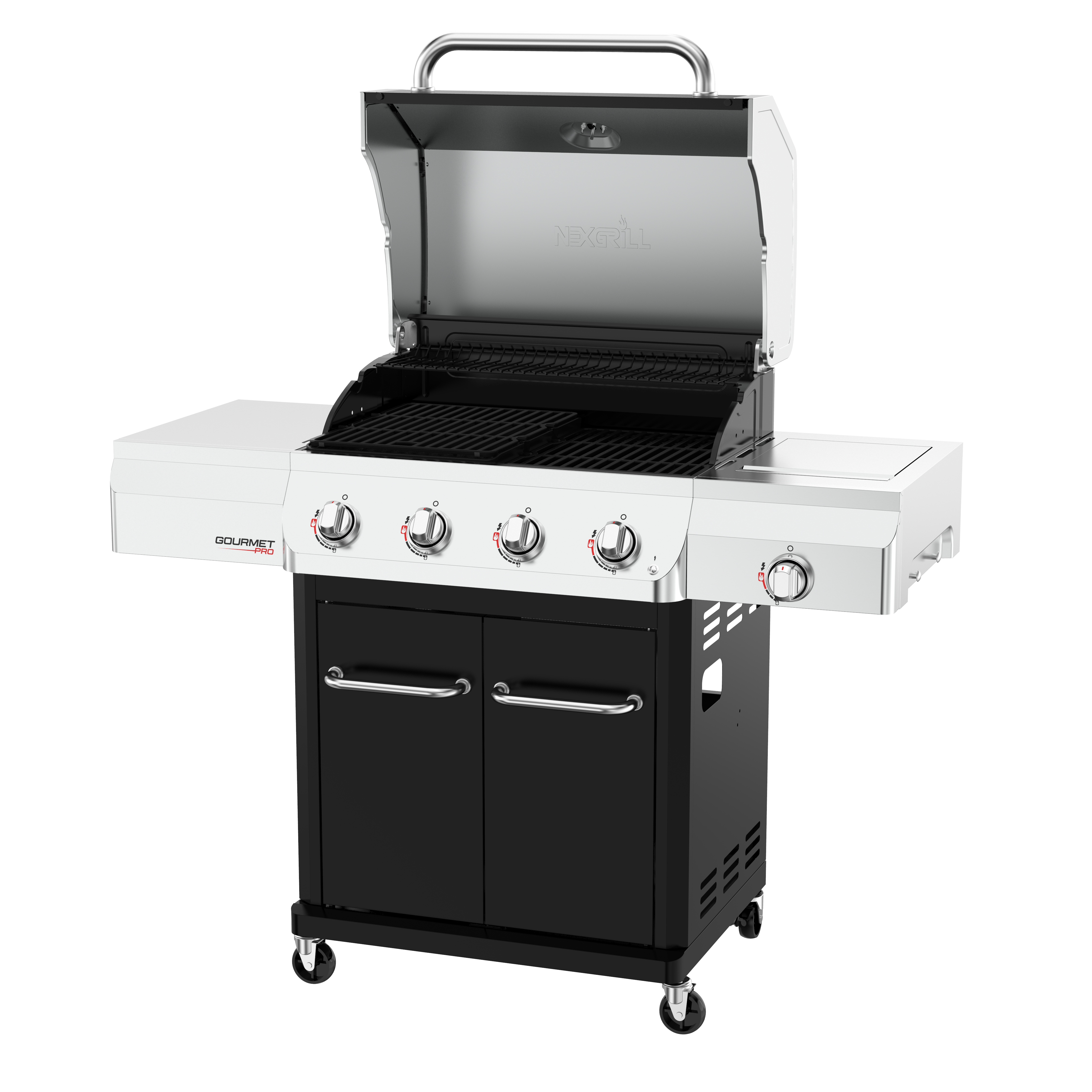 Gourmet Pro 4 Brænder gasgrill med sideBrænder i sort