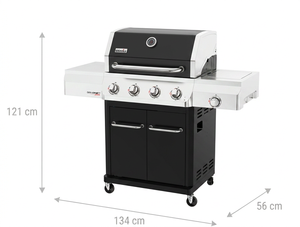 Gourmet Pro 4 Brænder gasgrill med sideBrænder i sort