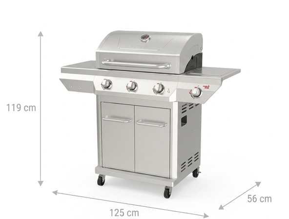 Nexgrill Deluxe 3-brænder gasgrill i rustfrit stål med sidebrænder